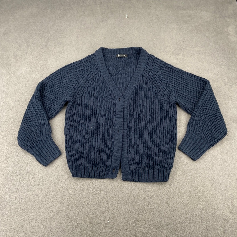 PrettyGarden Navy Blue Chunky Shaker Knit Cardigan Sweater V-Neck S 7159